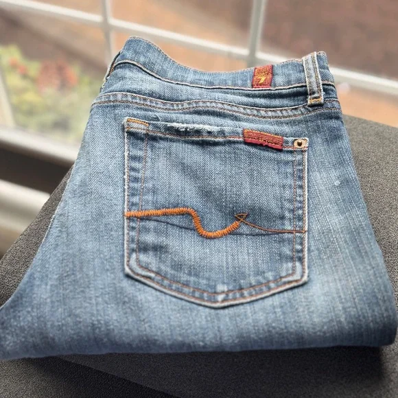 Vintage Y2K 7 For All Mankind Original 080 Low Rise Flare Jeans Med Wash Size 29 - Picture 4 of 12